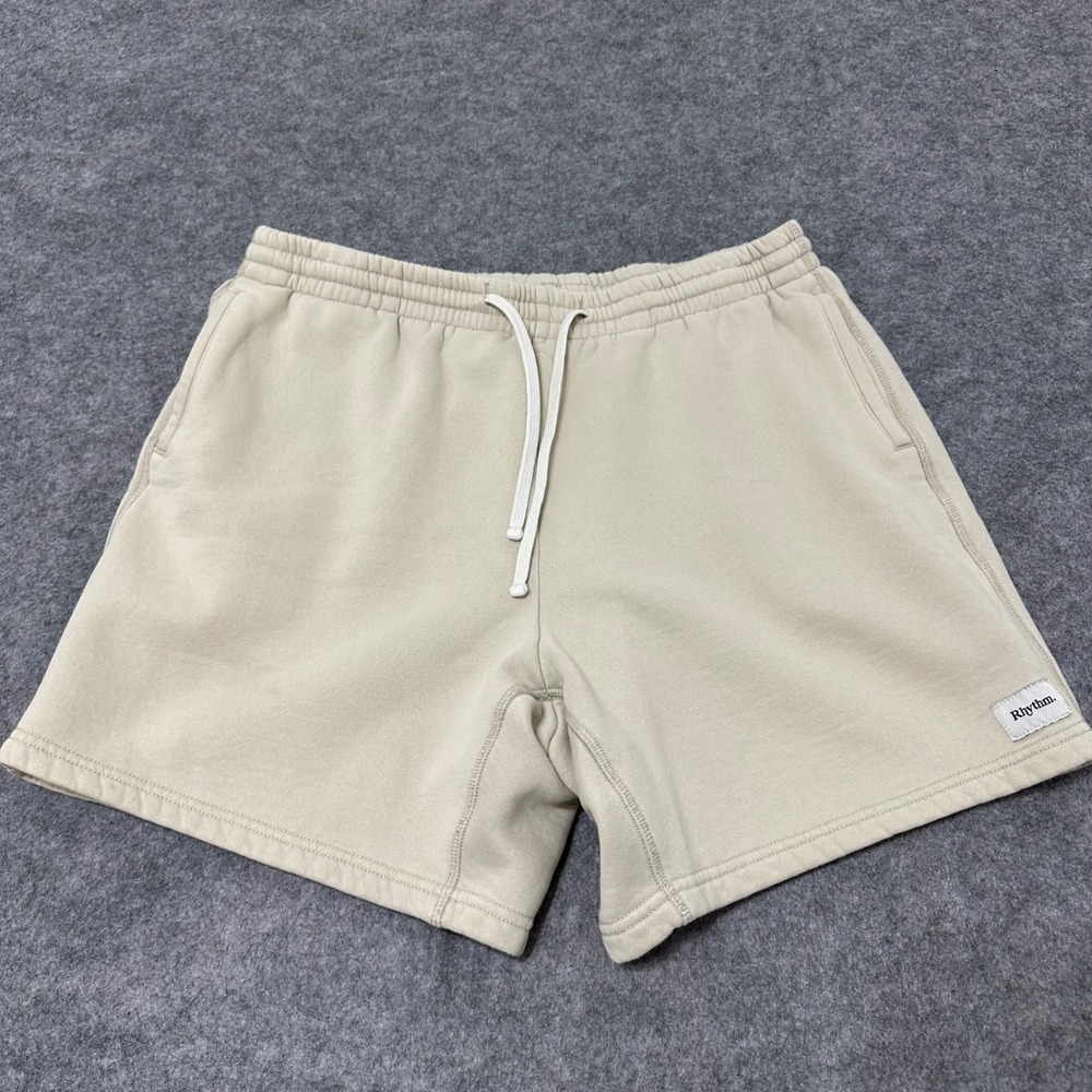 Rhythm Sweat Shorts Mens 34 Beige 6" Inseam Drawstring Fleece Lounge Casual